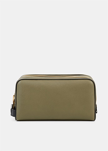 Sage Double Zip Leather Toiletry Bag
