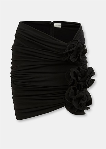 Black Flower Embellished Wrap Mini Skirt