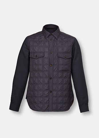 Navy Quilted Panel Casual Jacket