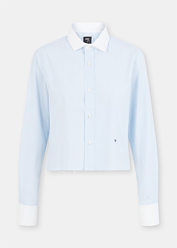 Blue Stripe Contrast Cropped Shirt