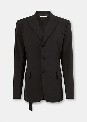 Black Ruched Belt Tailored Jacket