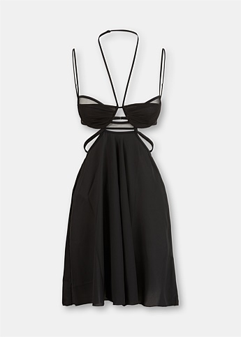 Black Draped Double Bra Mini Dress