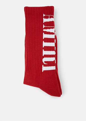 Red Solid Logo Socks