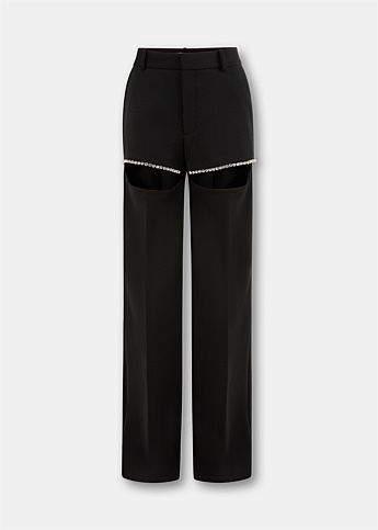 Black Crystal Slit Trousers