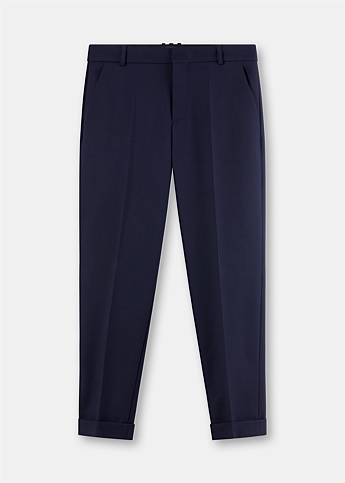 Navy Wool Tapered Trousers