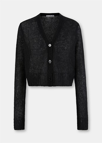 Black Cropped Mohair Cardigan