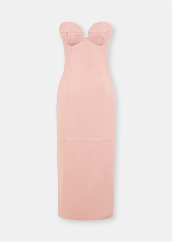 Pink Leather Bustier Midi Dress