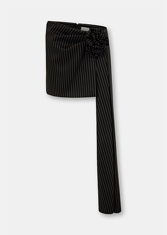 Black Pinstripe Draped Mini Skirt