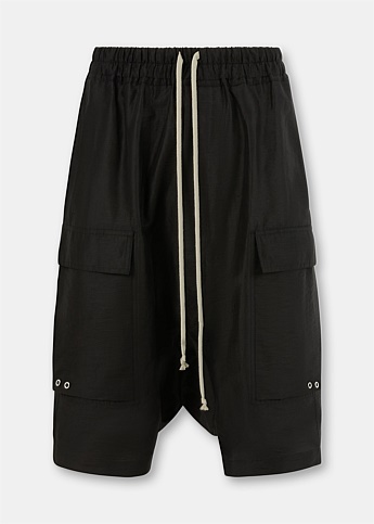 Black Cargo Pod Drop Crotch Shorts