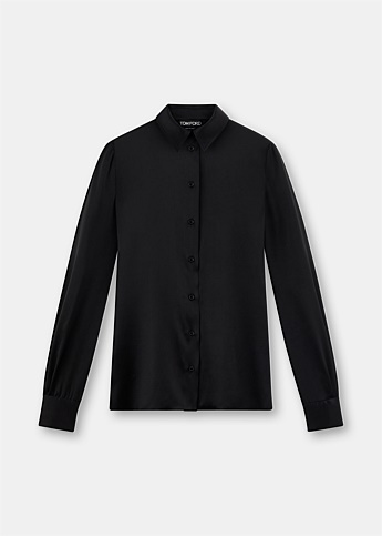 Black Stretch Silk Satin Shirt