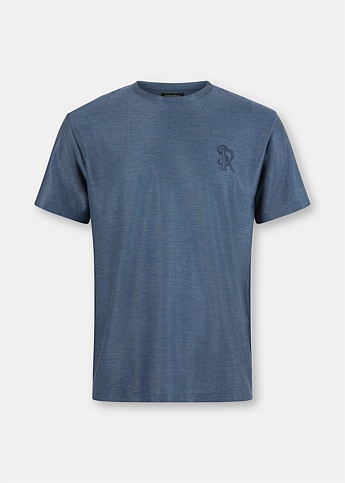 Blue Tonal Logo Silk T-Shirt