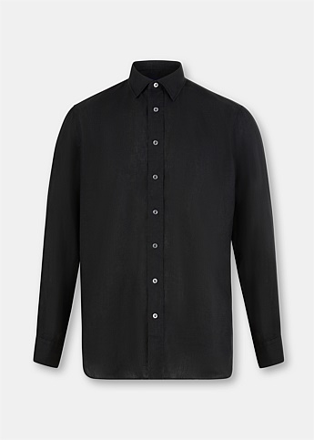 Black Linen Long Sleeve Shirt