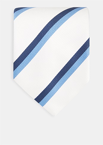 White and Blue Striped Silk Tie