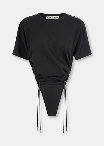 Black Ruched Bodysuit T-Shirt