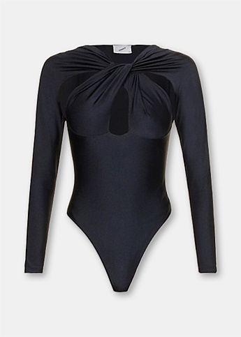 Black Twisted Cut-Out Jersey Bodysuit