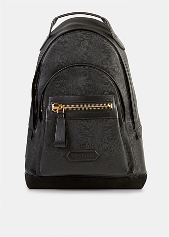 Black Grain Leather Buckley Zip Backpack