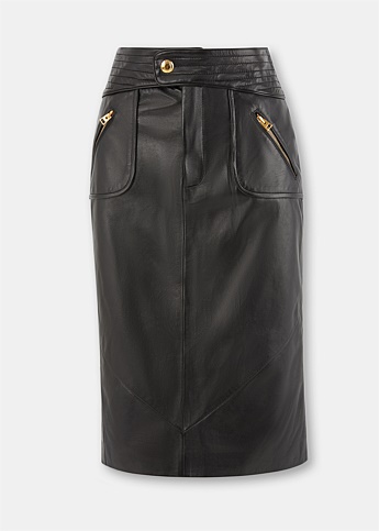 Black Plonge Leather Skirt