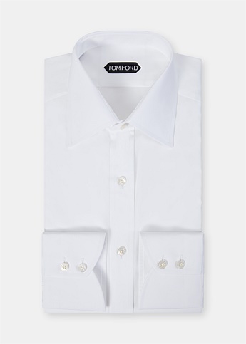 White Barrel Cuff Cotton Silk Shirt
