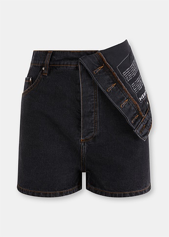 Black Asymmetric Denim Shorts