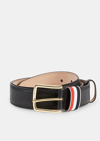 Black Stripe Pebbled Leather Belt