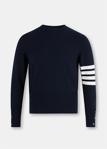 Navy 4-Bar Pullover Cashmere Sweater