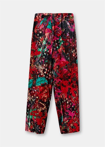 Floral Silk Velvet Trousers