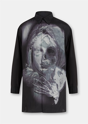 Black Graphic Print Silk Shirt