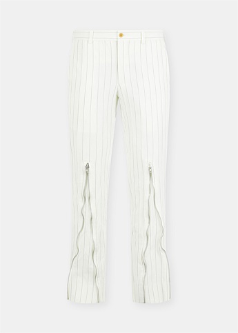 White Slim Fit Zip Trousers
