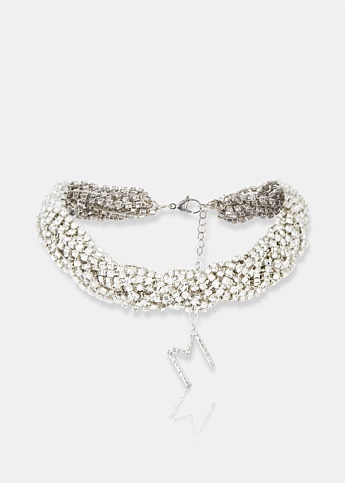 Silver Crystal Embellished Necklace