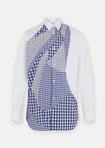 White & Blue Asymmetrical Check Shirt