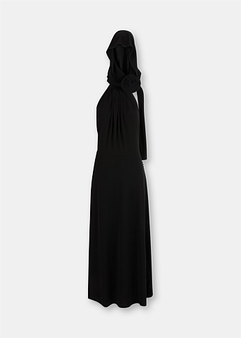Black Hooded Jersey Maxi Dress