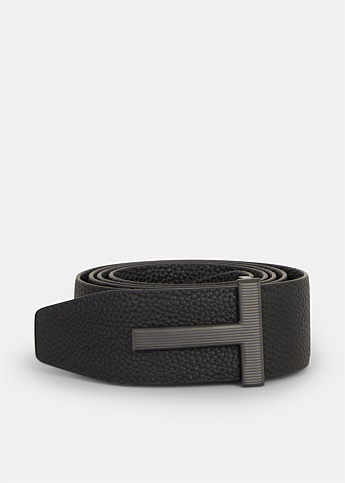 Black T Buckle Leather Belt