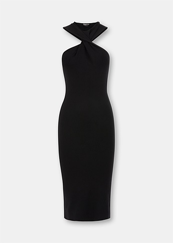 Black Halterneck Twisted Dress