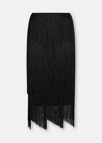 Black Fringe Pencil Skirt 