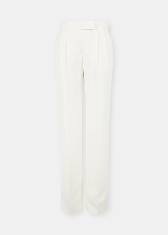 Chalk Silk Georgette Wide Leg Tailored Pants