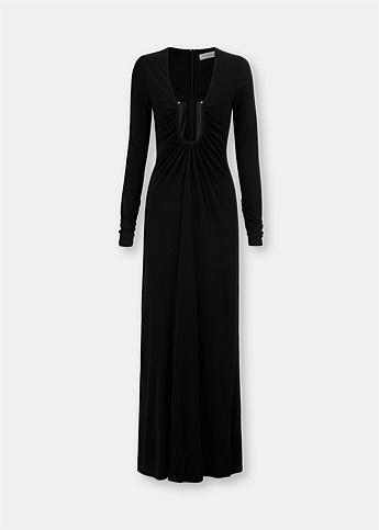 Black Arced Palm Long Sleeve Dress