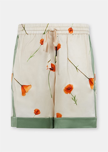 Ivory Poppy Silk Shorts