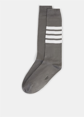Medium Grey 4-Bar Stripe Mid Calf Dress Socks