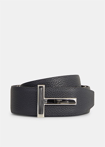 Dark Blue T Buckle Leather Belt