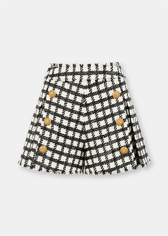 White & Black Tweed Checkered Shorts