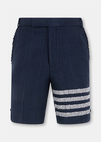 Navy Fray Tweed Shorts