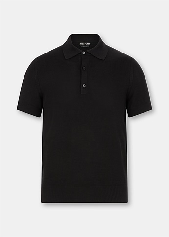Black Short Sleeve Silk Cotton Knitted Polo