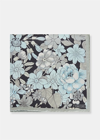 Grey Floral Silk Pocket Square