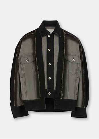 Black & Grey Raw Edge Patchwork Denim Jacket