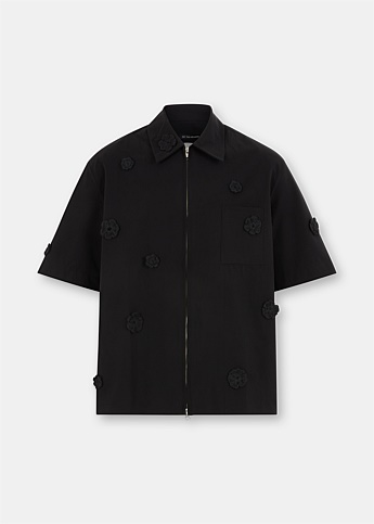 Black Zip Up Short Sleeve Shirt