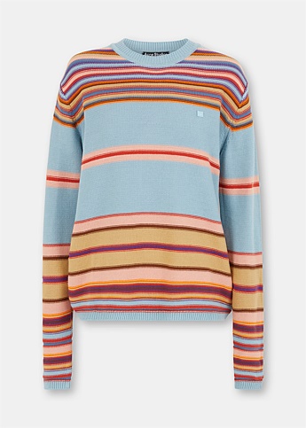 Dusty Blue Strip Knitted Sweater