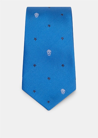 Royal Blue Star Skull Tie