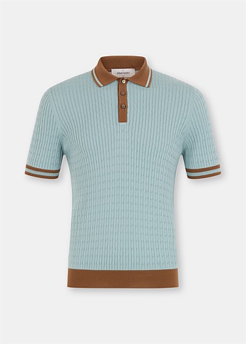 Light Blue & Brown Knitted Polo Shirt