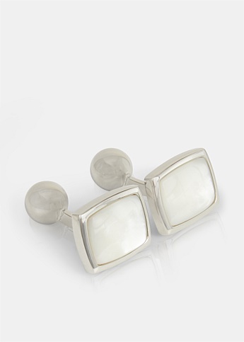 Silver Rectangle Pearl Cufflinks