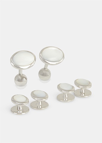Silver Oval Pearl Cufflinks Set